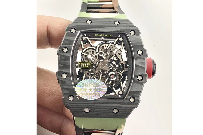 Richard Mille RM035-02 Forge Carbon Case KVF Best Edition Skeleton Dial Red on Camo Rubber Strap MIYOTA8215
