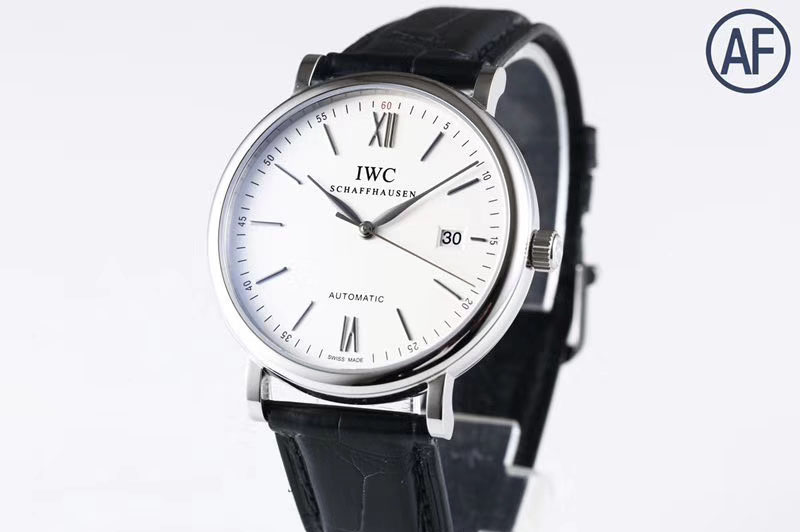 IWC Portofino Automatic SS AF 1:1 Best Edition Black Dial on Black Leather Strap A2892