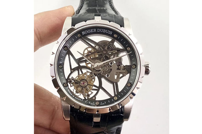 Roger Dubuis Excalibur Rddbex0393 SS BBR Best Edition Skeleton Dial on Black Leather Strap A2136 Tourbillon
