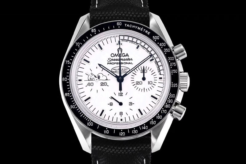 Omega Speedmaster SS Snoopy OMF Best Edition White Dial on Nylon Strap Manual Winding Chrono Movement