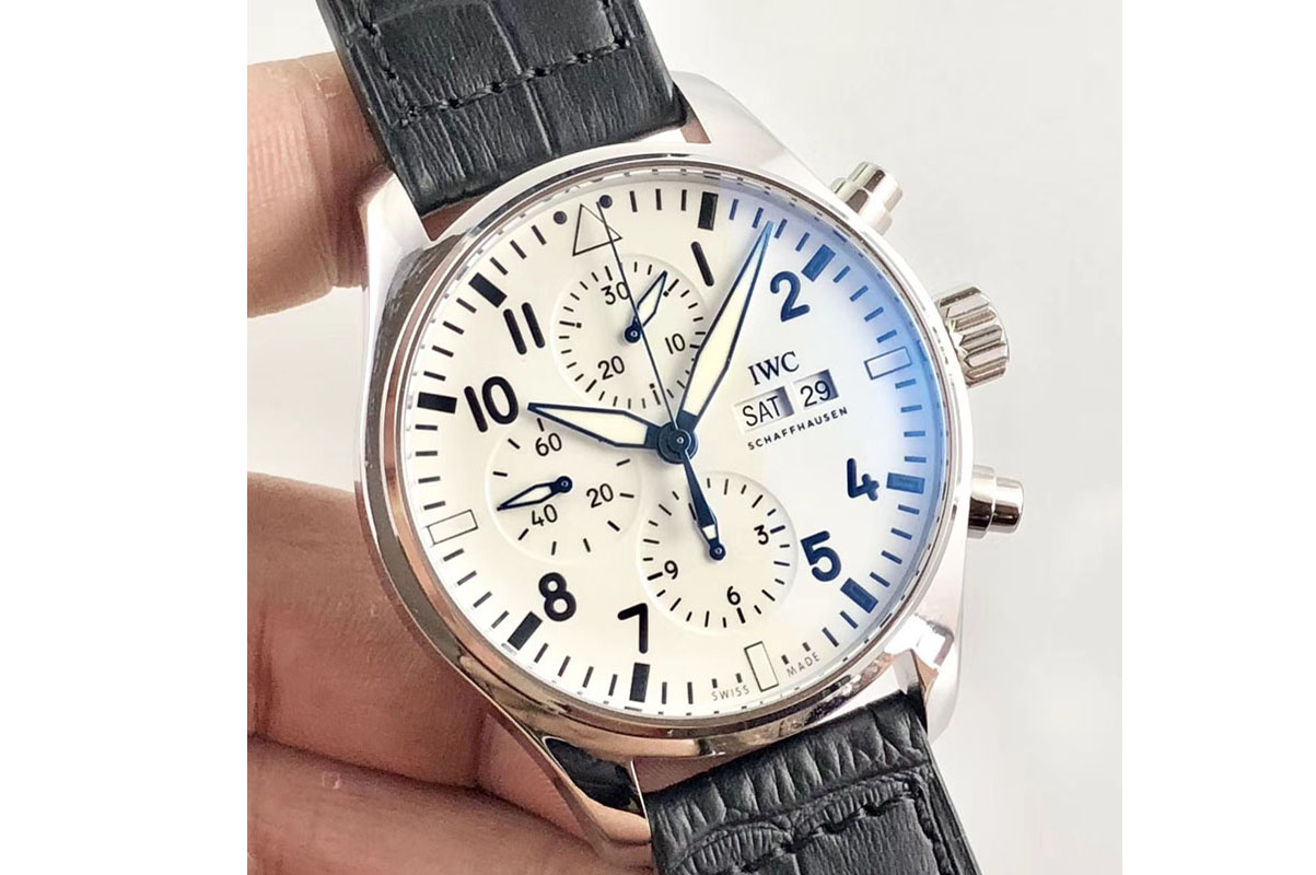 IWC Pilot Chrono 377725 "150 Years" ZF 1:1 Best Edition White Dial on Black Leather Strap A7750