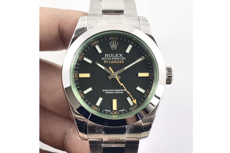 Rolex Milgauss 116400 GV Real Green Sapphire DJF 1:1 Best Edition Black Dial on SS Bracelet A2836