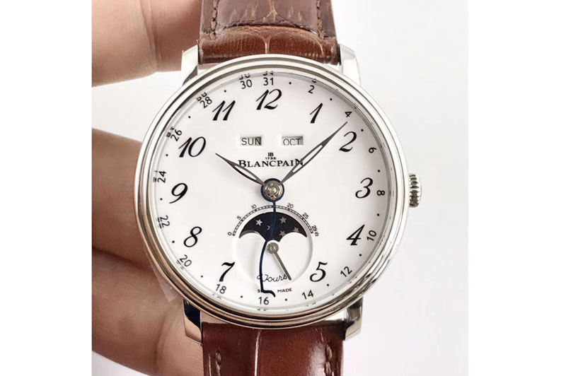 Blancpain Villeret Quantième Complet 8 Jours SS Complicated Function OMF 1:1 Best Edition White Dial Numeral Markers on Brown Le