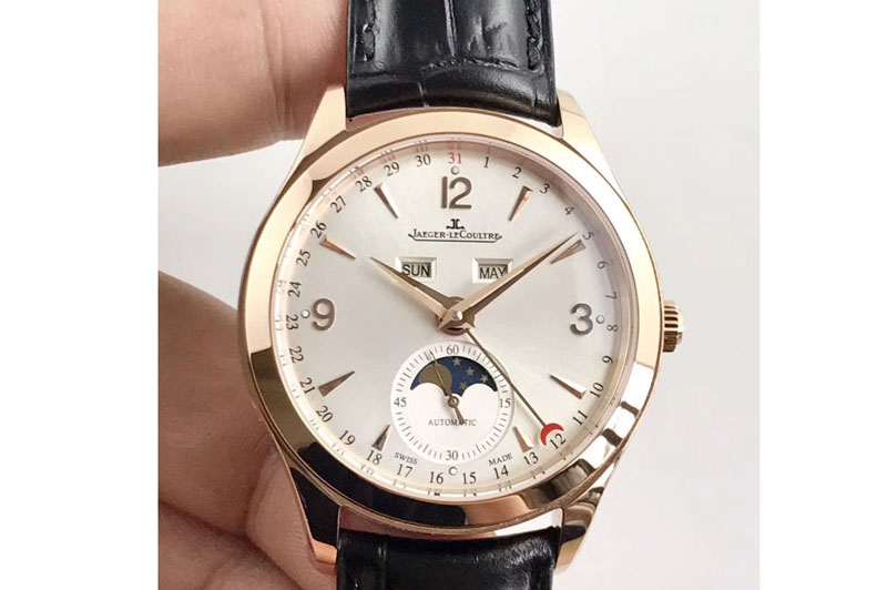 Jaeger-LeCoultre Master Calendar Moonphase RG OMF 1:1 Best Edition Silver Dial on Black Leather Strap A866/1