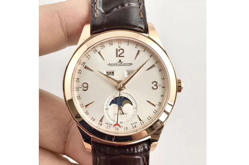 Jaeger-LeCoultre Master Calendar Moonphase RG OMF 1:1 Best Edition Silver Dial on Brown Leather Strap A866/1