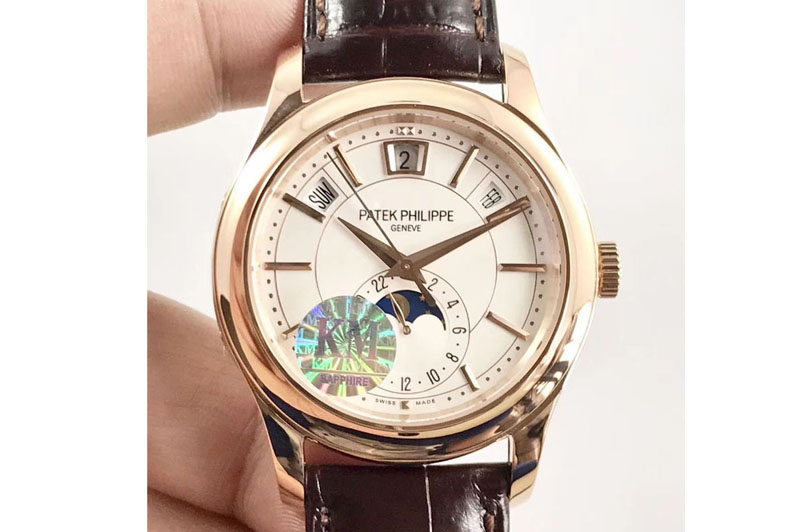 Patek Philippe Complications Series Moonphase RG KMF White Dial on Brown Leather Strap Cal.324