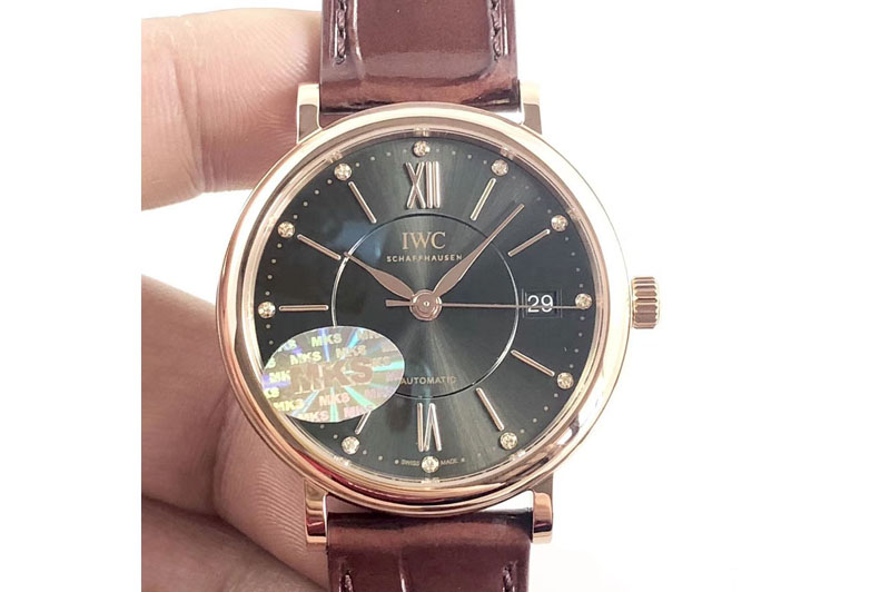 IWC Portofino IW458101 RG MK 1:1 Best Edition Green Dial On Dark Brown leather strap MIYOTA 9015