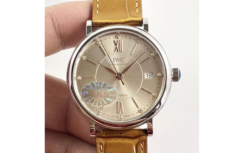 IWC Portofino IW458101 SS MK 1:1 Best Edition Silver Dial On brown leather strap MIYOTA 9015