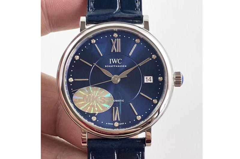 IWC Portofino IW458101 SS MK 1:1 Best Edition Blue Dial On blue leather strap MIYOTA 9015