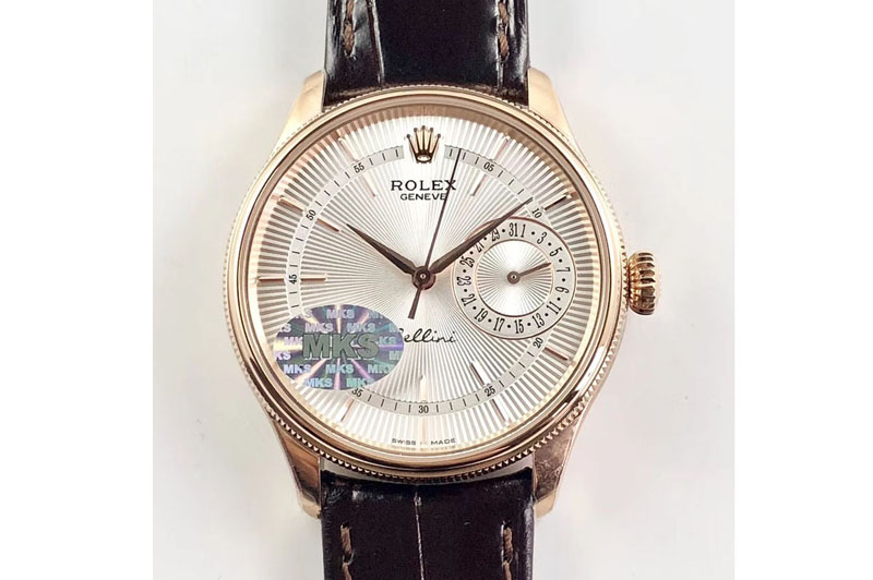 Rolex Cellini 50519 Real Date RG MK Best Edition White Dial Sticks Markers on Black Leather Strap A3165