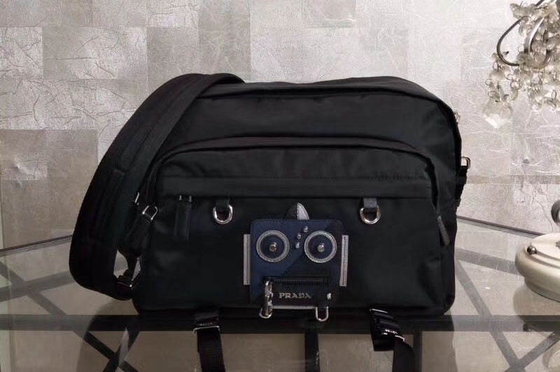 Prada Nylon Messenger Bag with Navy/Black Robot Appliqué 2VH025