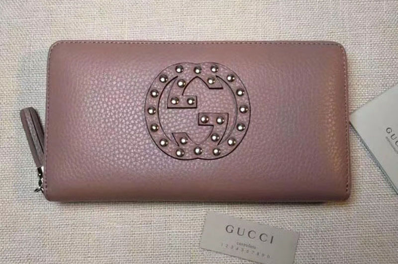 Gucci 308004 Soho Original Leather Zip Around Wallets Pink Diamond Logo