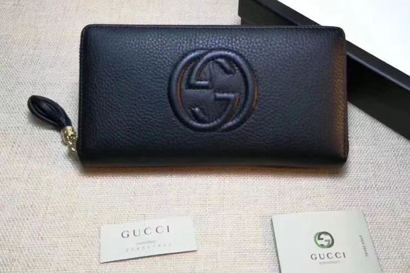 Gucci 308004 Soho Original Leather Zip Around Wallets Black