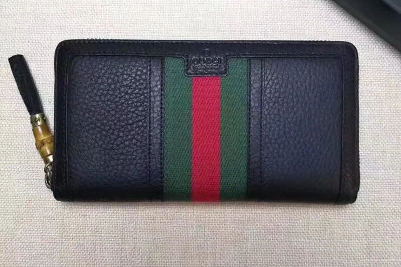 Gucci Rania Black Leather Zip Around Wallets 353651