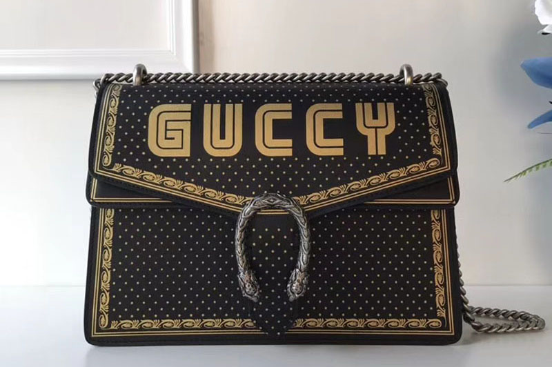Gucci 403348 Dionysus Guccy Leather Shoulder Bag Black