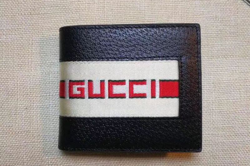 Gucci 408827 Stripe leather wallet Black