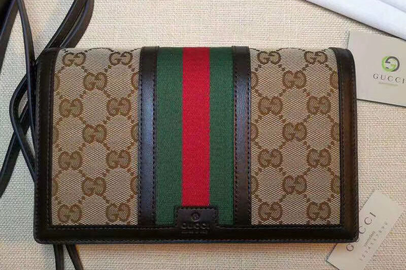 Gucci 409439 Vintage Web Wallet with Strap Coffee