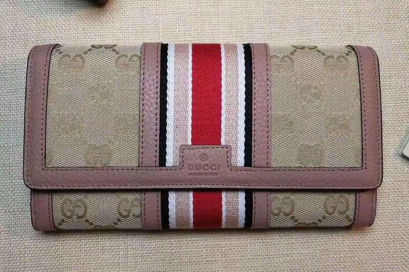 Gucci 409440 GG Supreme Canvas Leather Continental Wallet Pink