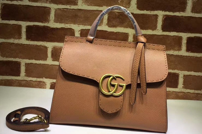 Gucci 421890 GG Marmont Leather Top Handle Bags Brown
