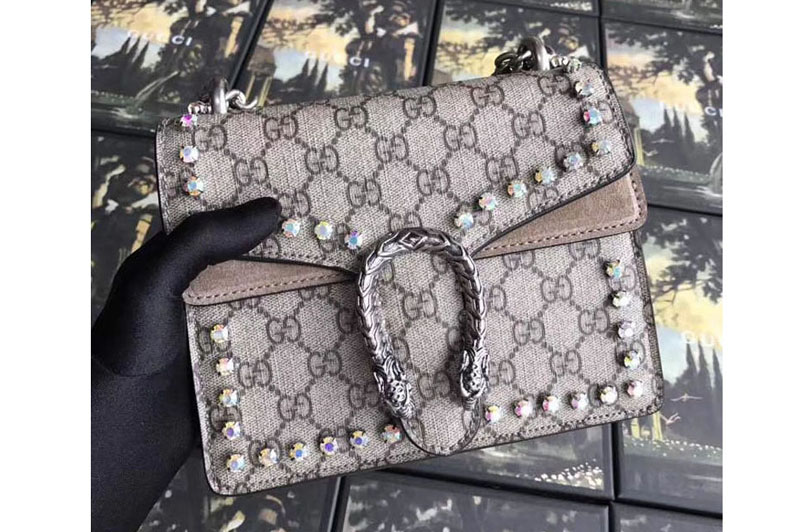Gucci 421970 Dionysus GG Supreme With Crystals Mini Bag Beige