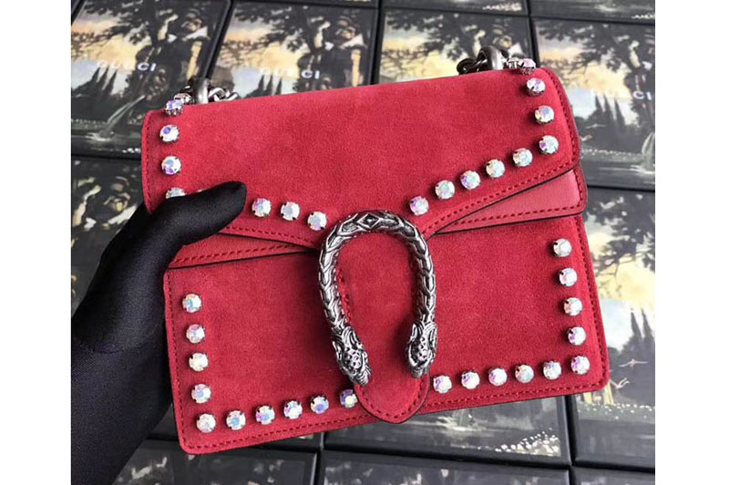 Gucci 421970 Dionysus Suede Mini Bag Red with Crystals