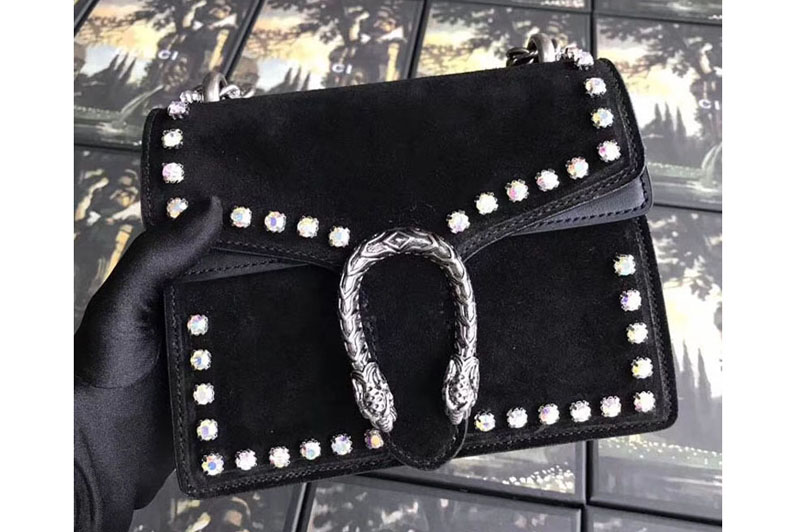 Gucci 421970 Dionysus Suede Mini Bag Black with Crystals