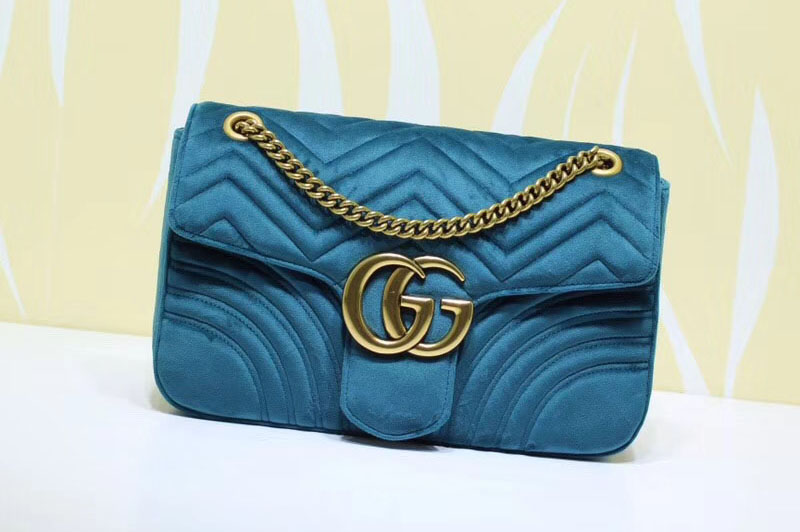 Gucci 443496 GG Marmont Velvet Shoulder Bags Blue