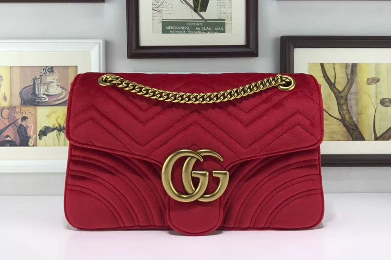 Gucci 443496 GG Marmont Velvet Shoulder Bags Red
