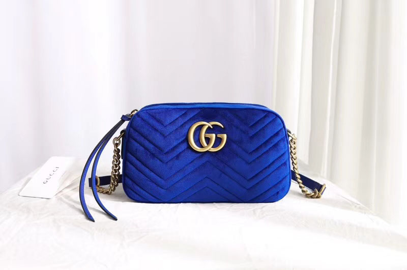 Gucci 447632 GG Marmont velvet small shoulder bag Blue