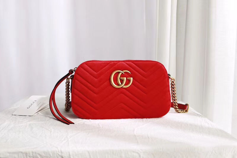 Gucci 447632 GG Marmont velvet small shoulder bag Red