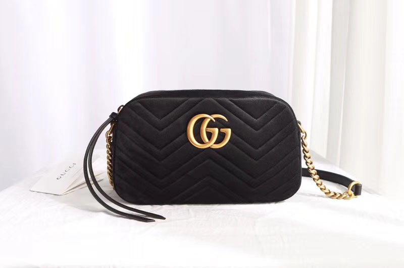 Gucci 447632 GG Marmont velvet small shoulder bag Black