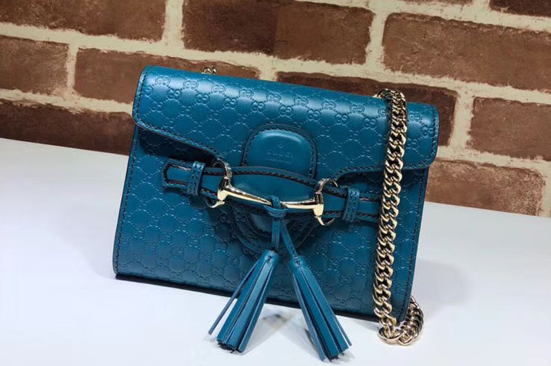 Gucci 449636 Blue Micro GG Guccissima Leather MINI Emily Crossbody Purse Bags