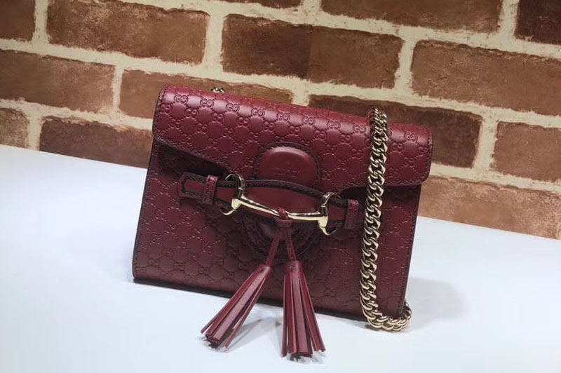 Gucci 449636 Red Micro GG Guccissima Leather MINI Emily Crossbody Purse Bags