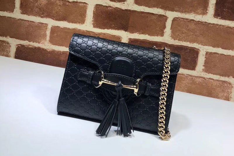 Gucci 449636 Black Micro GG Guccissima Leather MINI Emily Crossbody Purse Bags