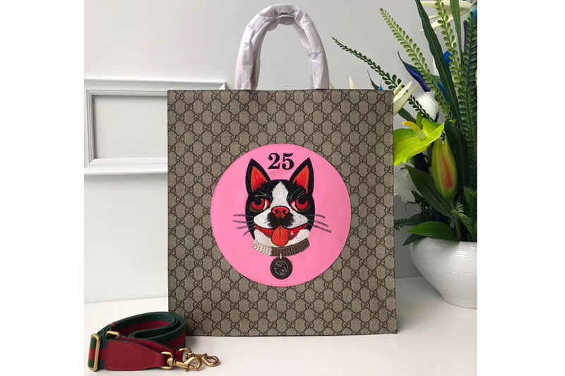 Gucci 450950 Pink Dog Print Soft GG Supreme Tote Bags
