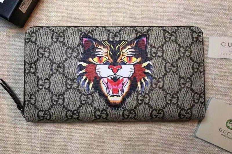 Gucci 451273 Angry Cat print GG Supreme zip around wallet