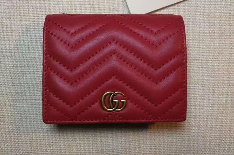 Gucci 466492 GG Marmont Card Case Wallets Red