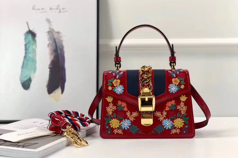Gucci 470270 Sylvie Embroidered Mini Bag Red