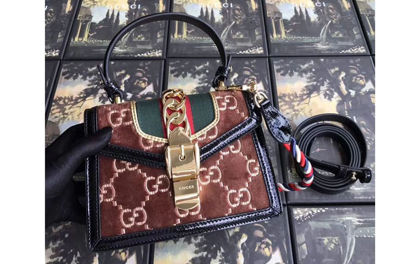Gucci Sylvie GG velvet mini bag 470270 brown