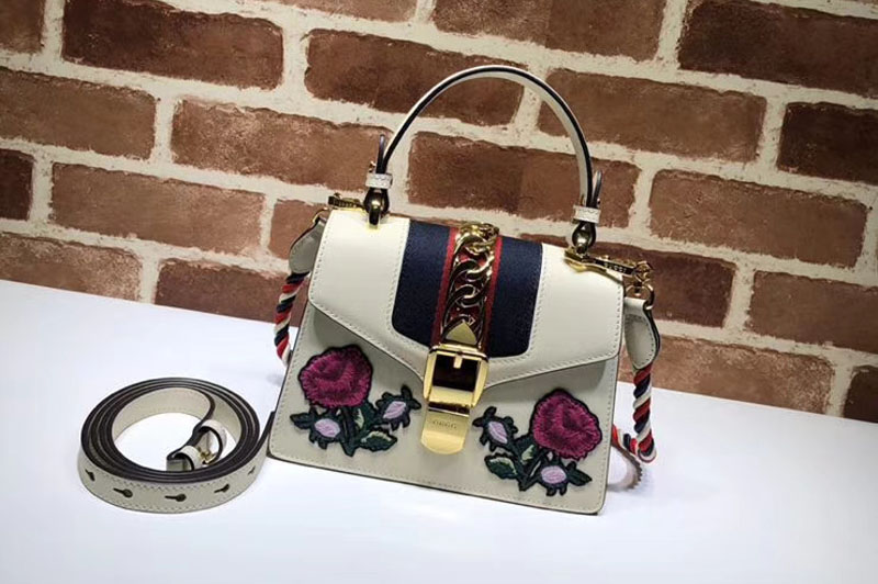 Gucci Sylvie Embroider Leather mini Bag 470270 White