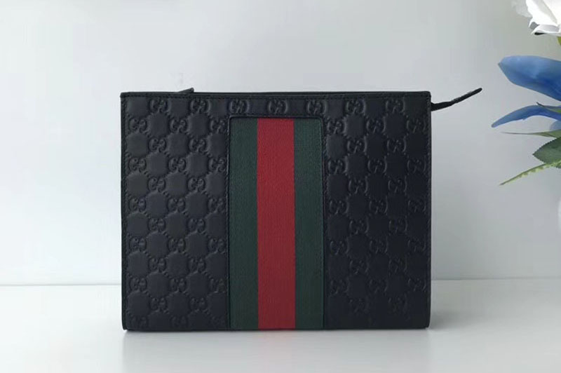 Gucci 475316 Black Signature Leather Web cosmetic case