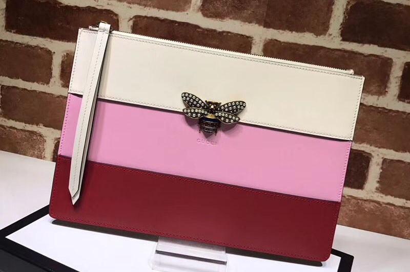 Gucci Broadway Leather Clutch 476077 Red&Pink&White