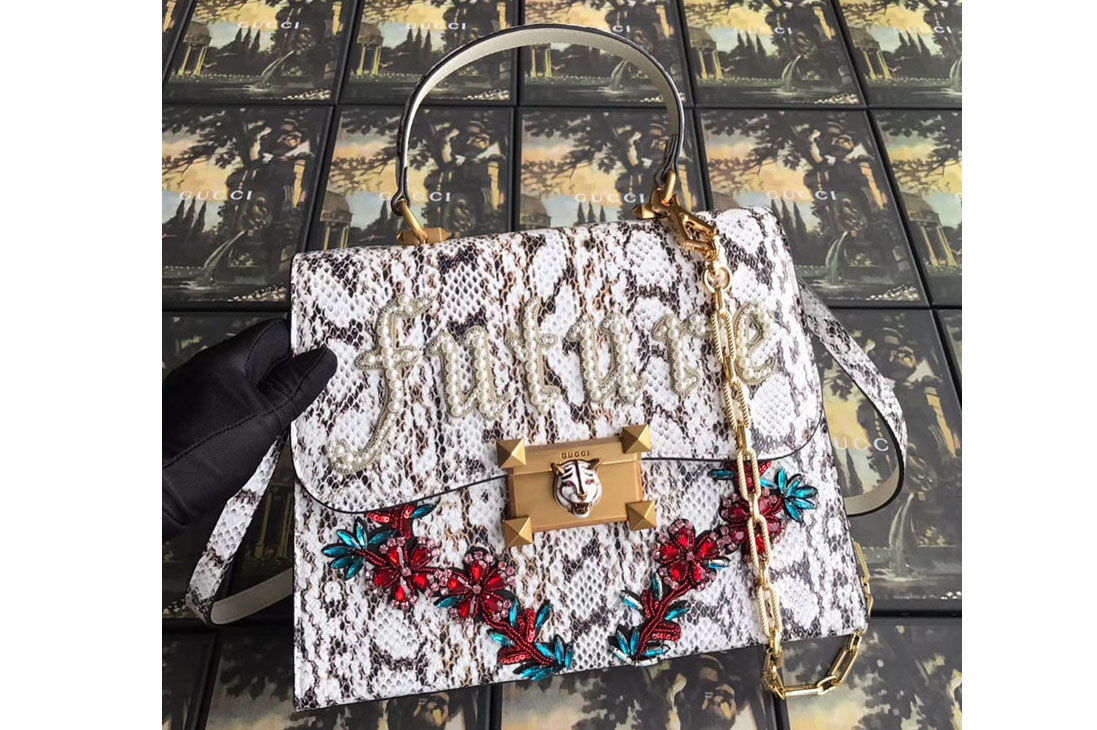 Gucci Snakeskin medium Top Handle Bag ‎476435 White
