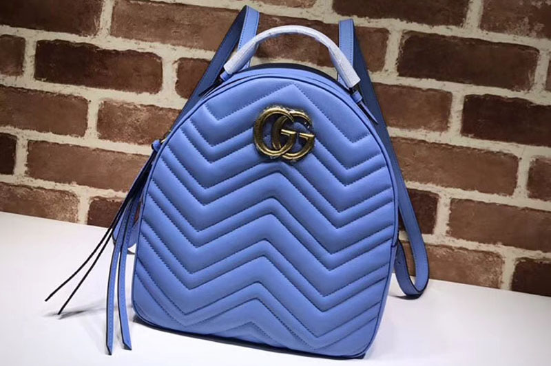 Gucci 476671 GG Marmont Quilted Leather Backpack Blue