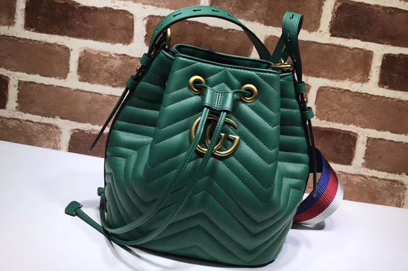 Gucci 476674 GG Marmont Quilted Leather Bucket Bag Green