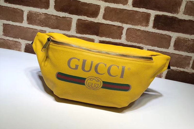 Gucci 493869 Print Leather Vintage Logo Belt Bag Yellow