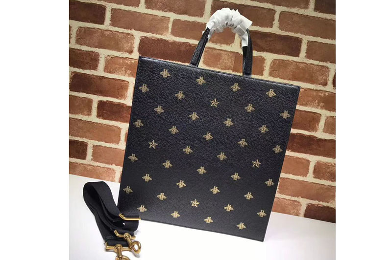 Gucci Bee Star Black Original Leather Tote Bags