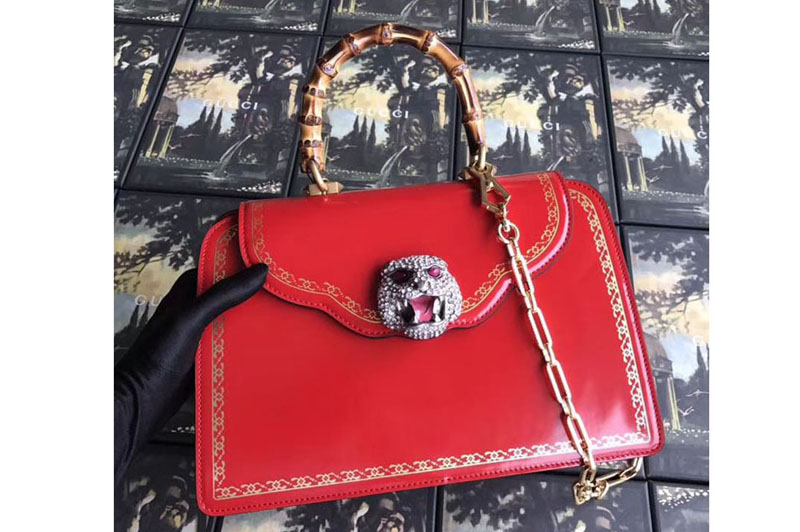 Gucci Frame Print Leather Top Handle Bag Red 495881