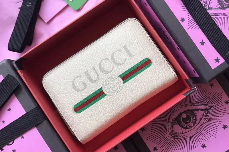 Gucci 496319 Print Leather Card Case White