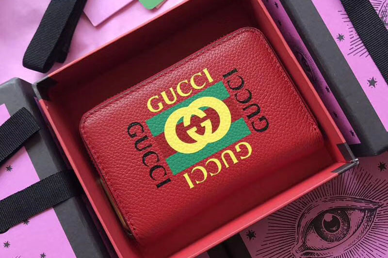 Gucci 496319 Print Leather Card Case Red
